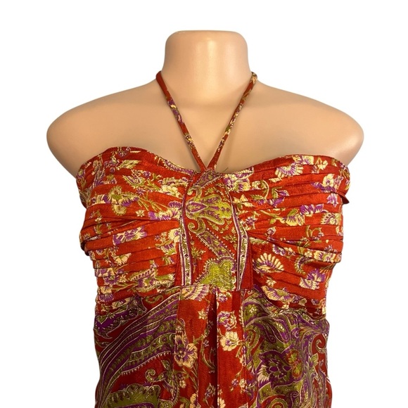 Vintage Silk Paisley Halter Neck Dress Multicolor - Picture 3 of 8
